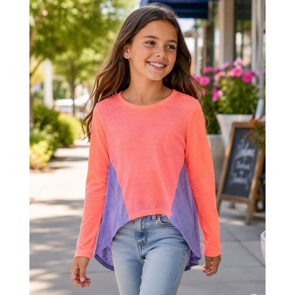 RUUM Girls Size 10 Layered Long Sleeve Top Coral Purple